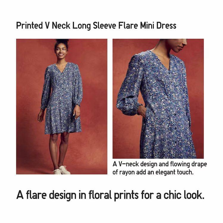 UNIQLO WOMEN PRINTED V NECK LONG SLEEVE FLARE MINI DRESS, Women's Fashion, Dresses & Sets, Dresses on Carousell UNIQLO WOMEN PRINTED V NECK LONG SLEEVE FLARE MINI DRESS, Women's Fashion, Dresses & Sets, Dresses on Carousell