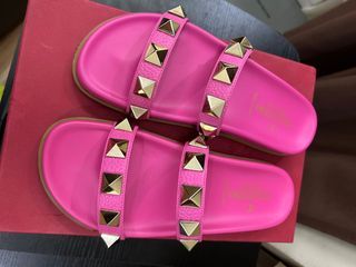 Valentino Leather Stud Slippers