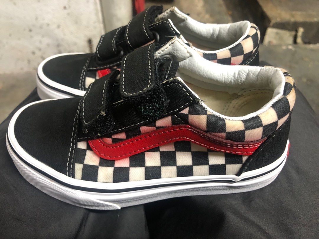 Vans Youth Old Skool Shoes Checkerboard Black Red Babies Kids
