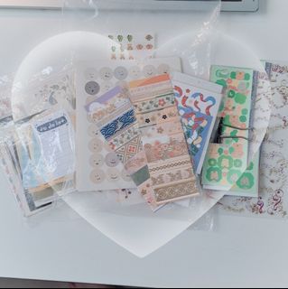 💐wts bujo sticker grabbag washi tape samples memo pads sheets flakes aesthetic decorated toploader popcorn sleeve acrylic keychain | seventeen ateez nct skz bts txt blackpink mailing stickers