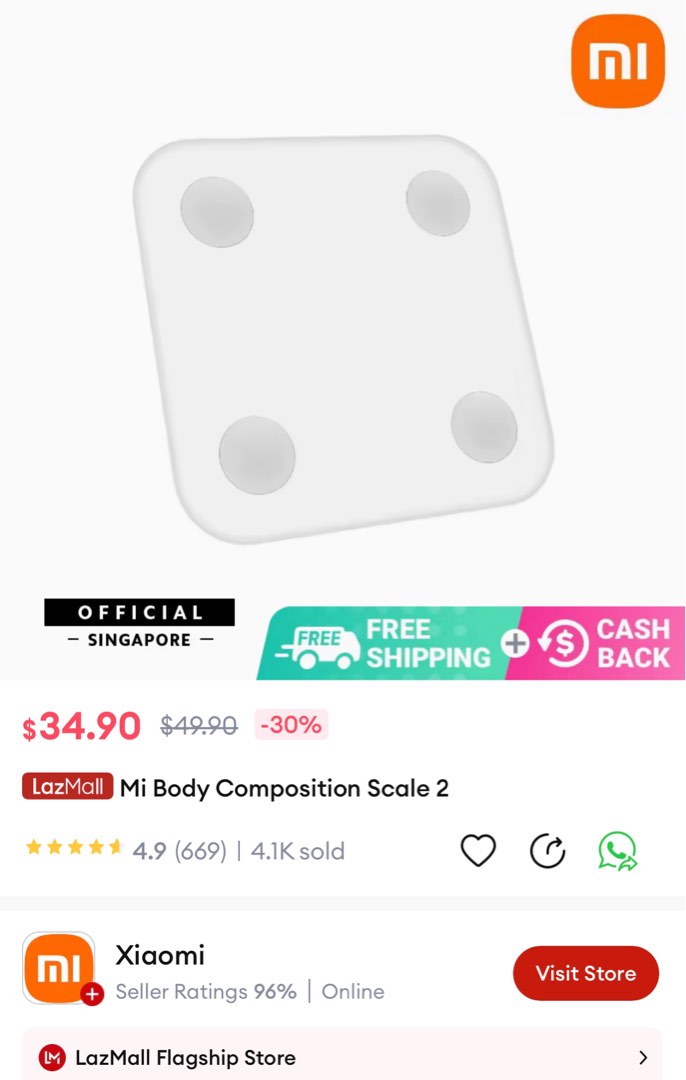 Xiaomi body composition weighing scale, Health & Nutrition, Health ...