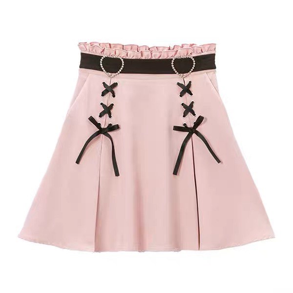 yumetenbo dearmylove dear my love jirai kei ryousangata heart buckle lace up pink skirt, Women