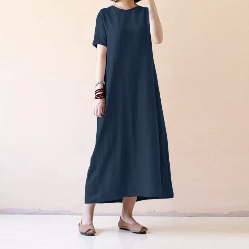 zanzea casual short sleeve vintage A line loose maxi dress