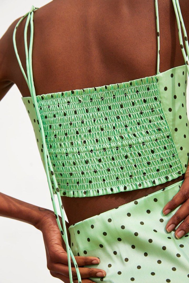 Zara green cheap polka dot top