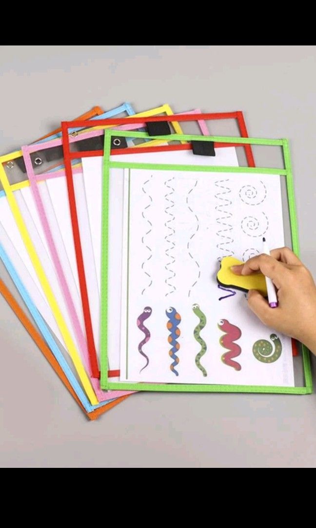 6pcs Reusable Dry Erase Pocket A4 Writing Clear Folders, Hobbies & Toys