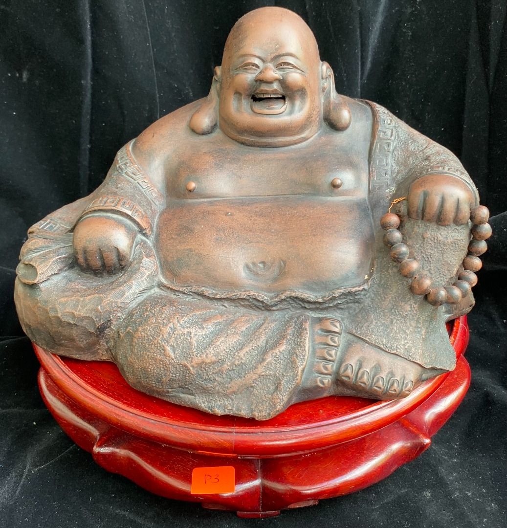 骨董品 紫砂彫•彌勒菩薩像(紫清水泥) 清代乾隆紫砂大师陈卜清
