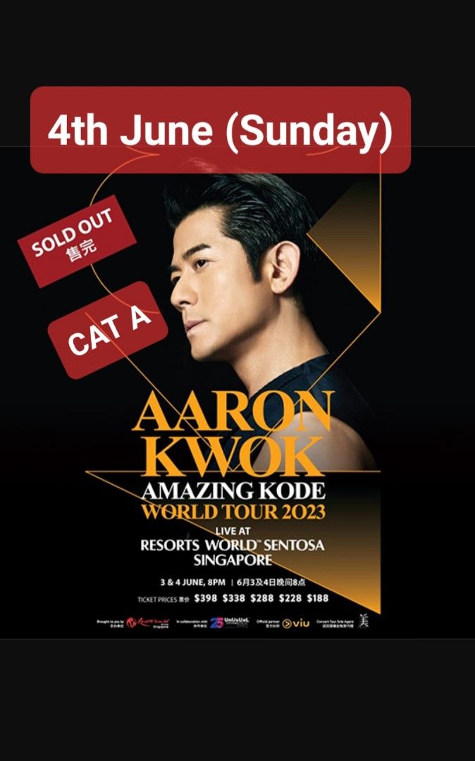 Aaron Kwok Concert Ticket Cat A, Tickets & Vouchers, Event Tickets on