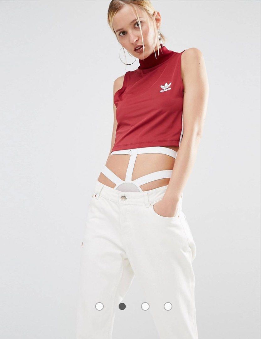 Adidas High Neck Turtleneck Crop Sleeveless Three Stripe Top Rita Ora
