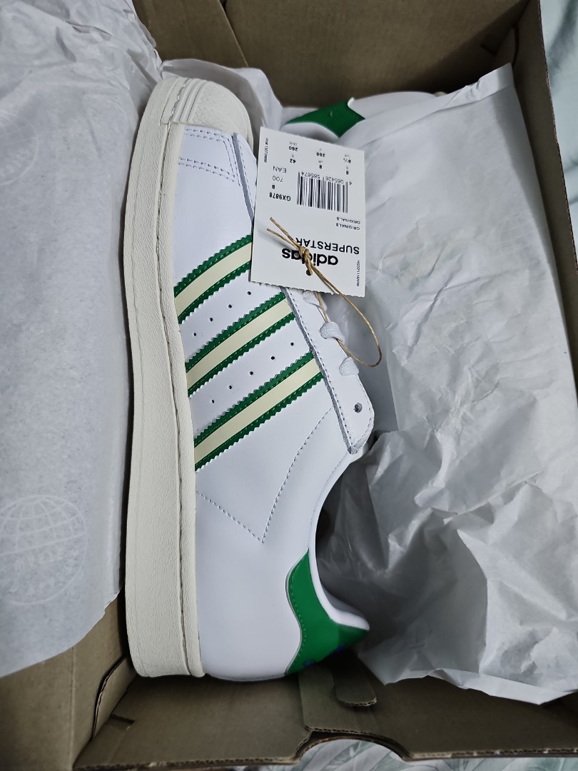 Adidas Superstar GX9878 GREEN WHITE, Women's Fashion, Footwear