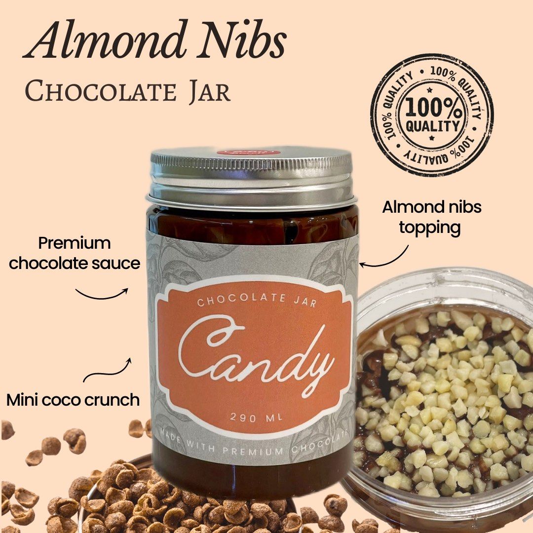 Almond Nibs Premium Chocolate Jar, Food & Drinks, Homemade Bakes on Carousell