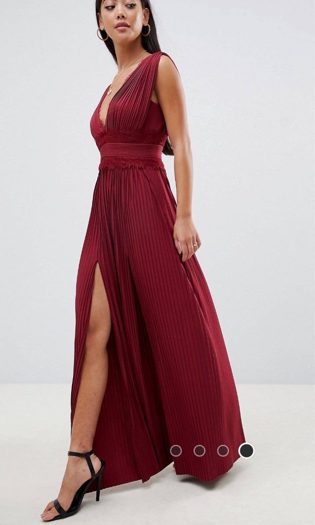 Asos premium lace insert pleated maxi dress discount