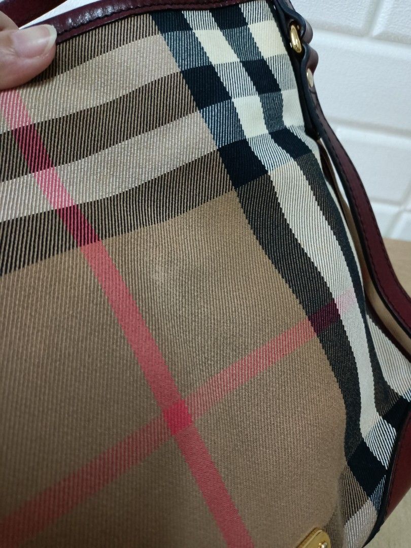 AUTHENTIC BURBERRY CANTER HORSEFERRY LEATHER CANVAS CHECK TOTE BAG