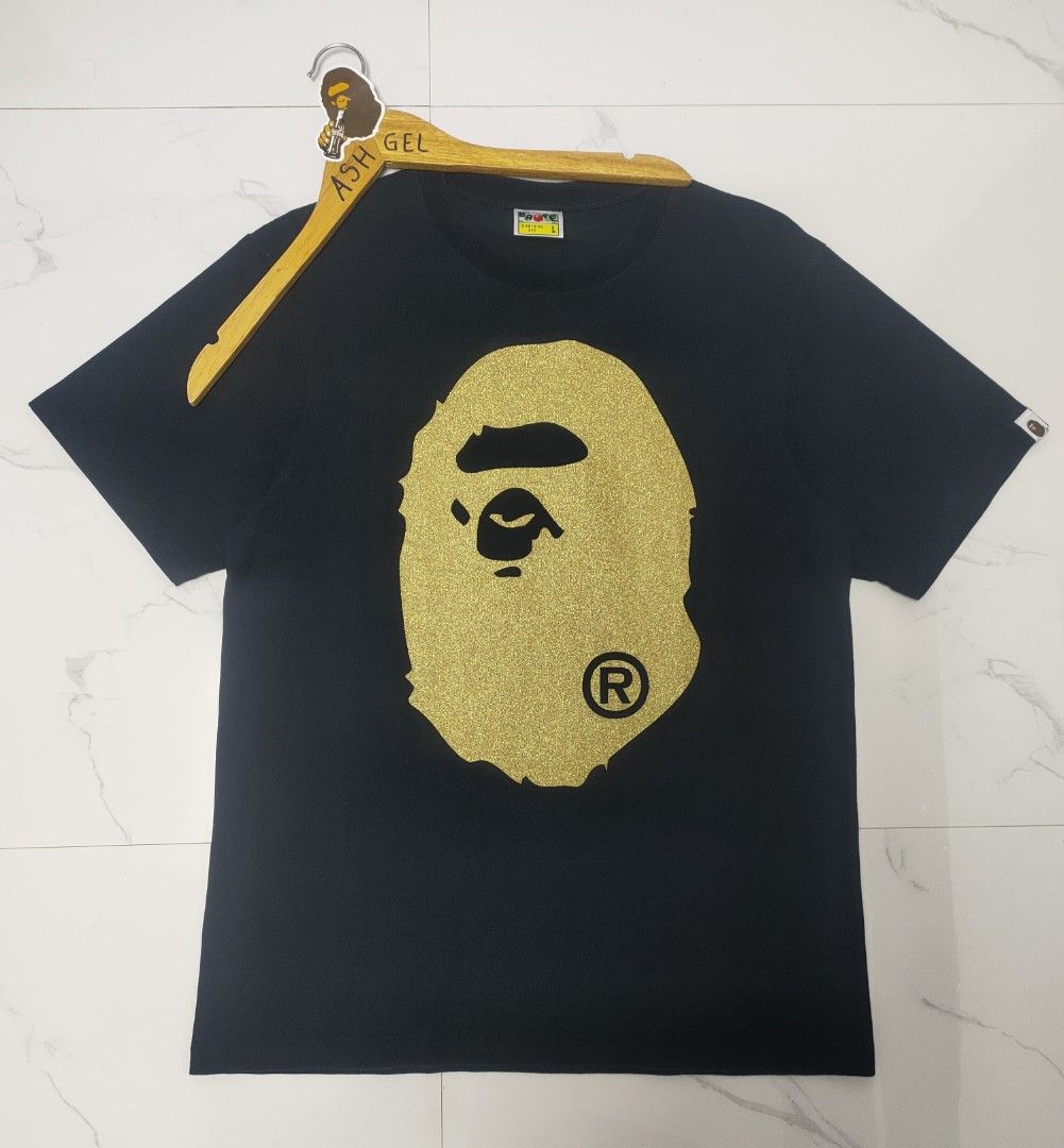 Bape Glitter Bighead Gold Tee Men s Fashion Tops Sets Tshirts