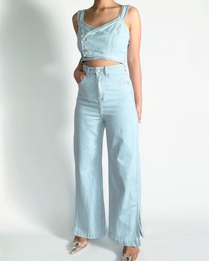 Dame Jeans | VERO MODA Mlwoodville Mamma-Playsuit Light Blue Denim —  BRIGALDG