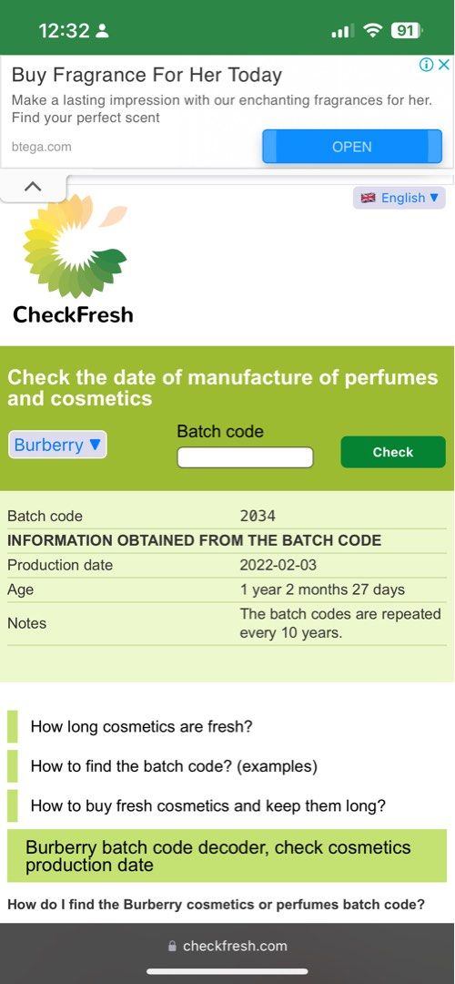 Burberry batch code decoder, check cosmetics production date