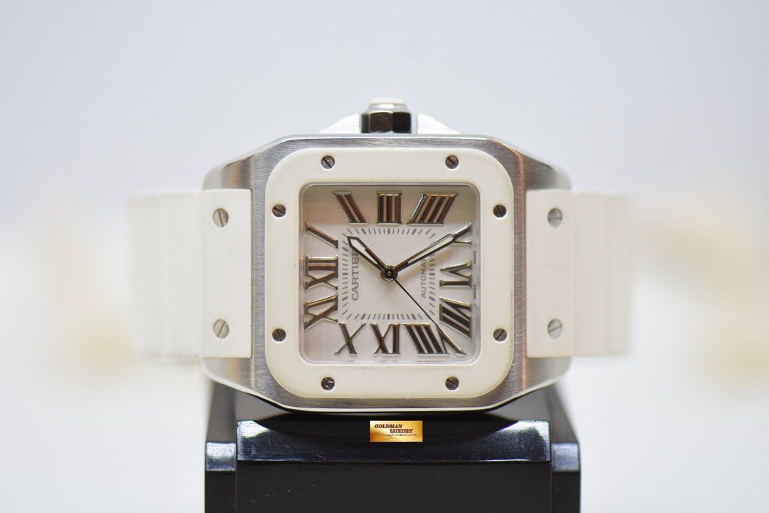 Cartier watch sale white rubber strap