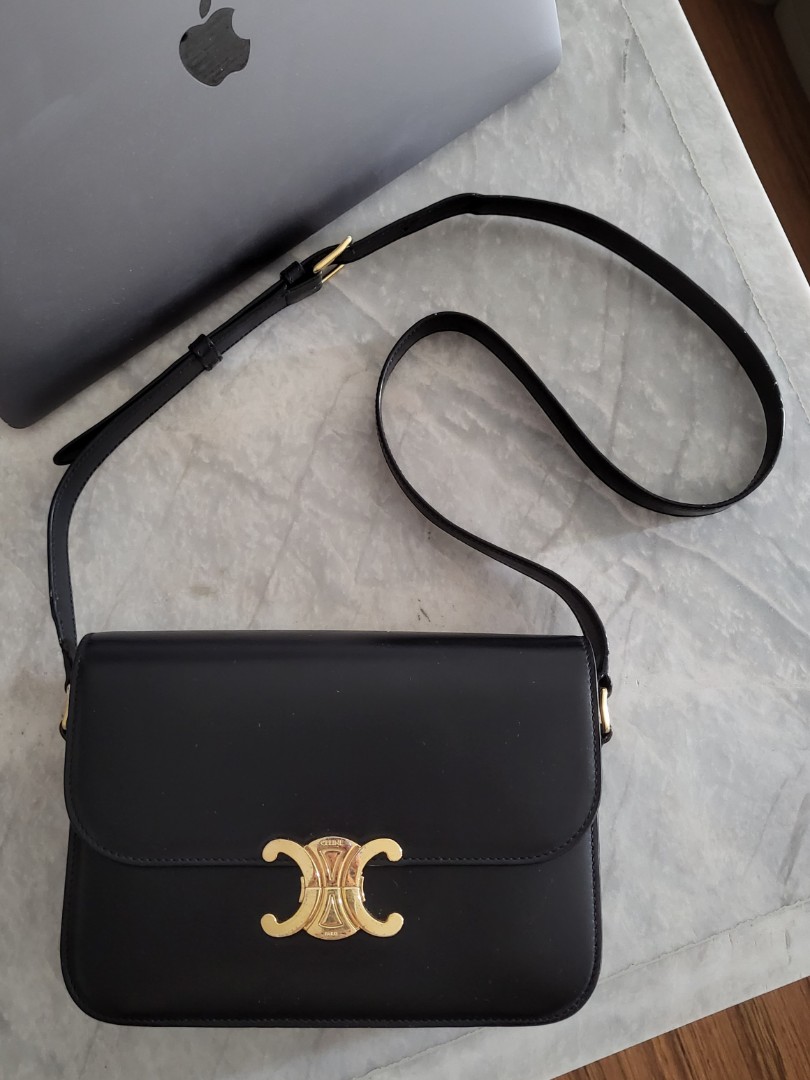 CLASSIQUE TRIOMPHE BAG IN SHINY CALFSKIN - BLACK