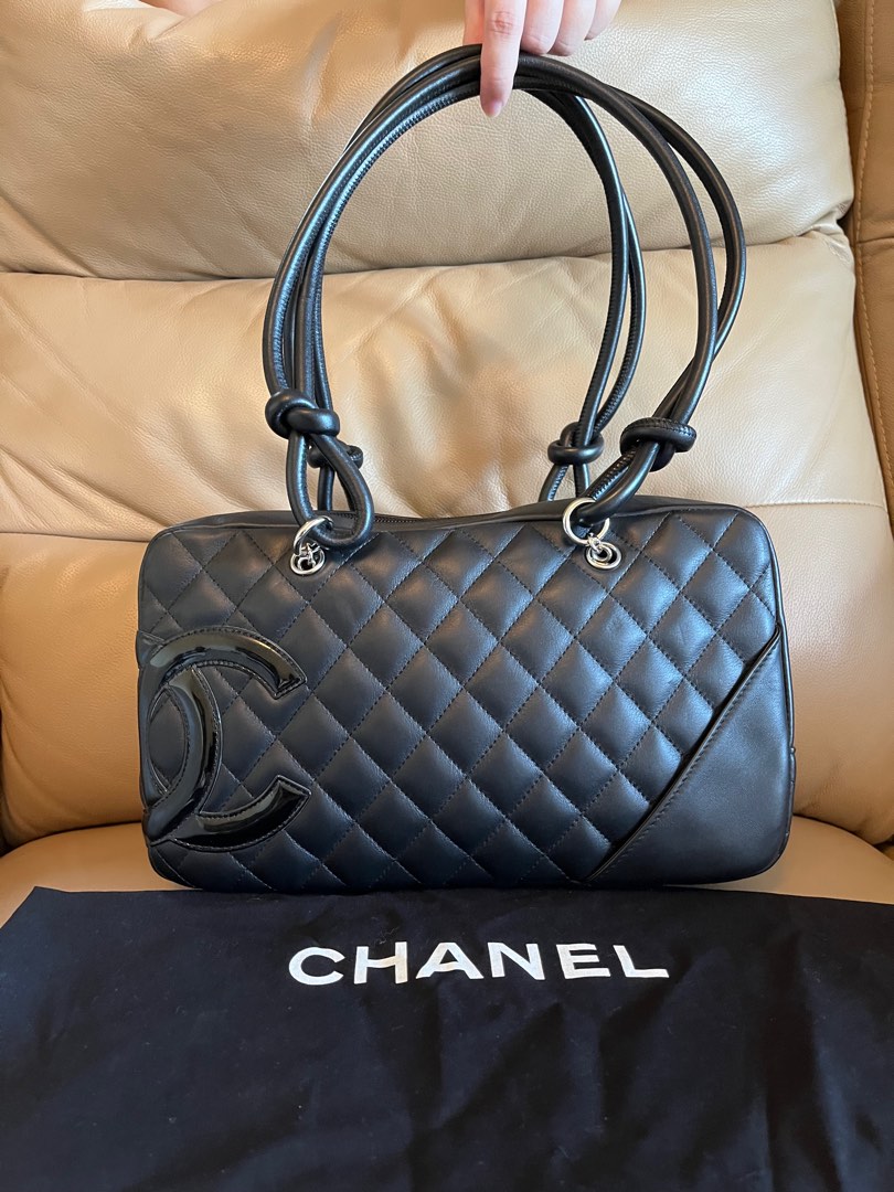 Chanel Black Cambon Ligne Bowler Bag in Quilted Black Lambskin