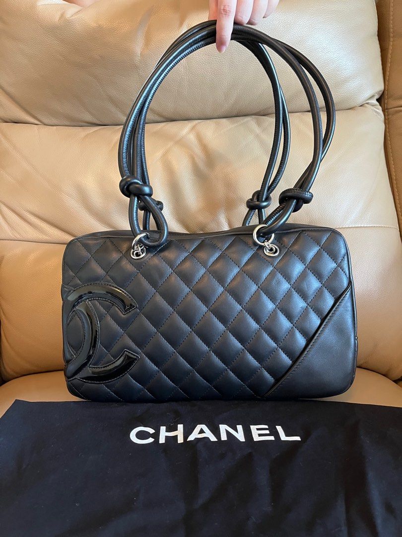 Chanel Black Cambon Ligne Bowler Bag in Quilted Black Lambskin Leather