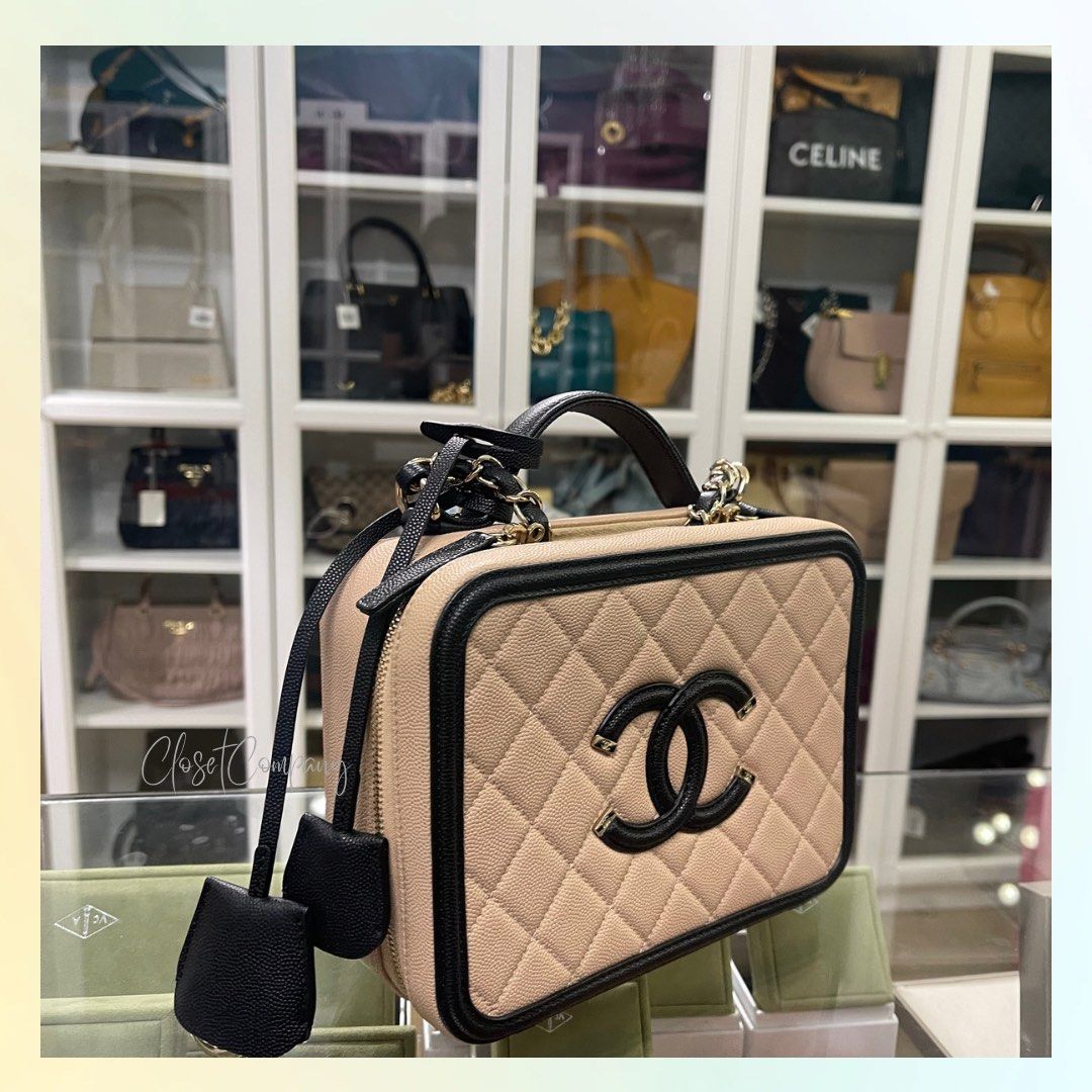 Chanel CC Filigree Medium Vanity Bag Beige/Black Caviar Leather in