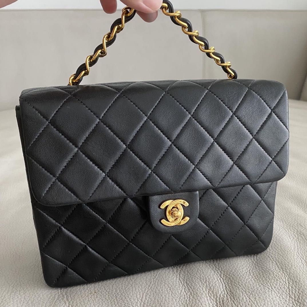 Chanel Vintage Small Square Flap Bag 24k gold plated hardware ghw, Luxury,  Bags & Wallets on Carousell