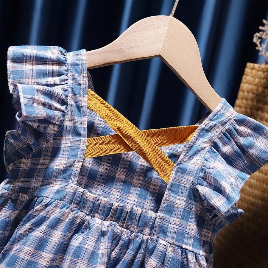 Children Kids Girls Top Doll shirt backless cross plaid dress Baby Shirt Blouse Clothes