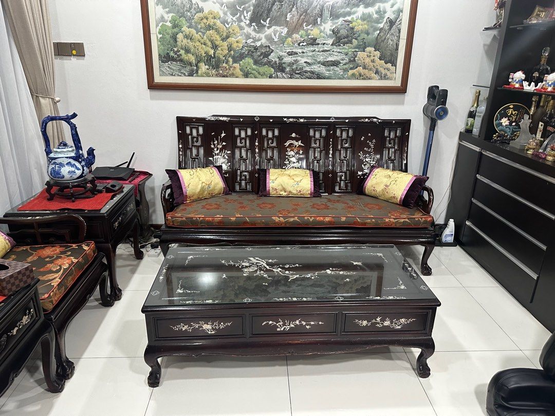 Chinese Sofa Table Cabinet Set