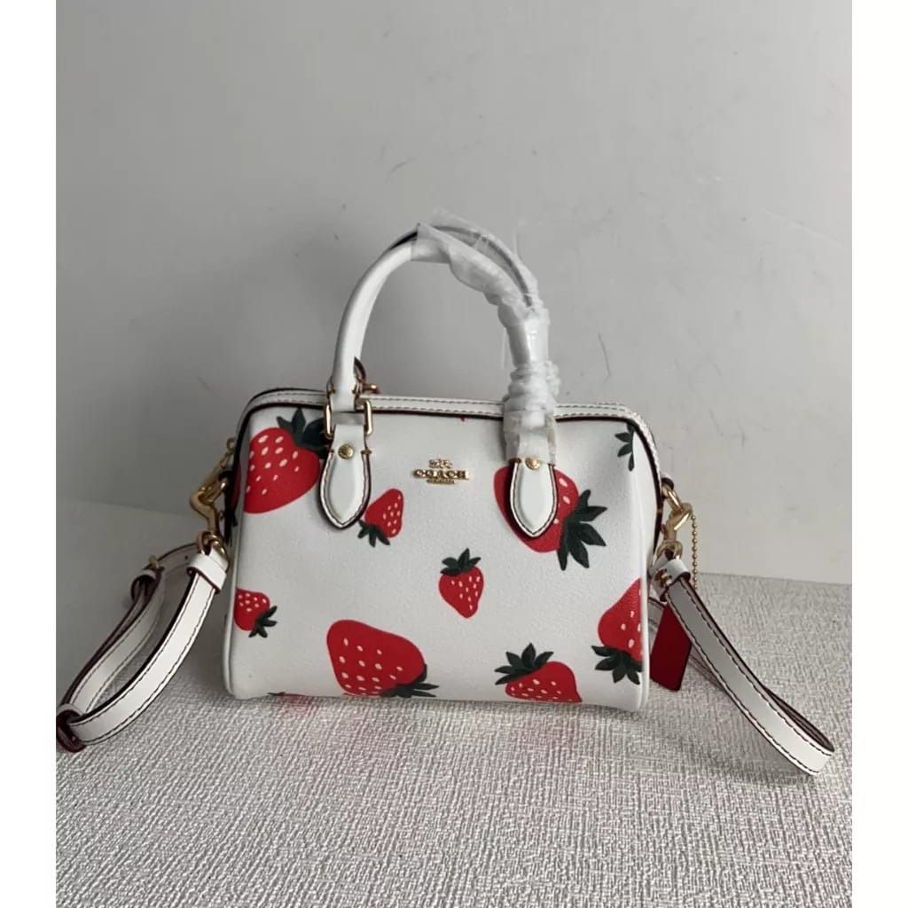 Coach Mini Rowan Crossbody With Wild Strawberry Print Women Sling Shoulder Bag