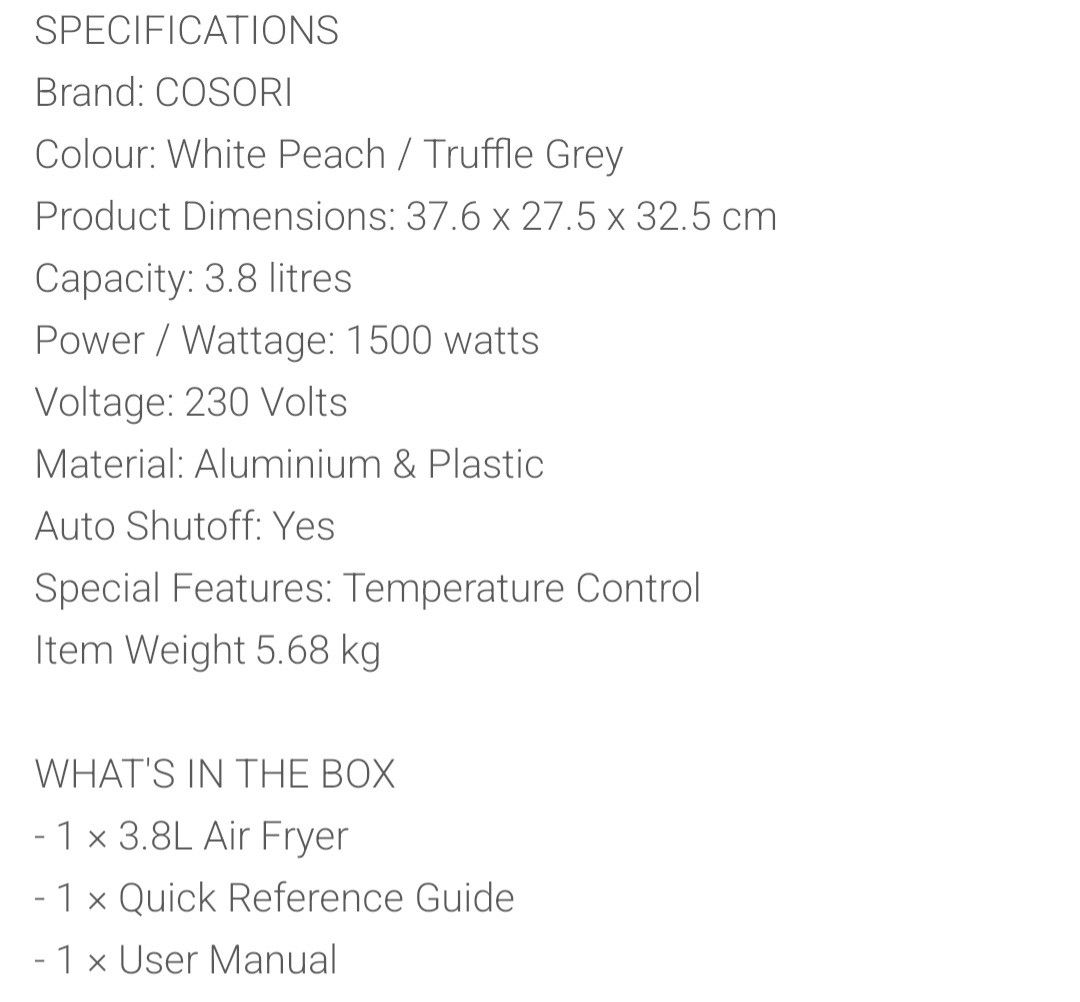 Cosori Lite 3.8L Smart Air Fryer, TV & Home Appliances, Kitchen