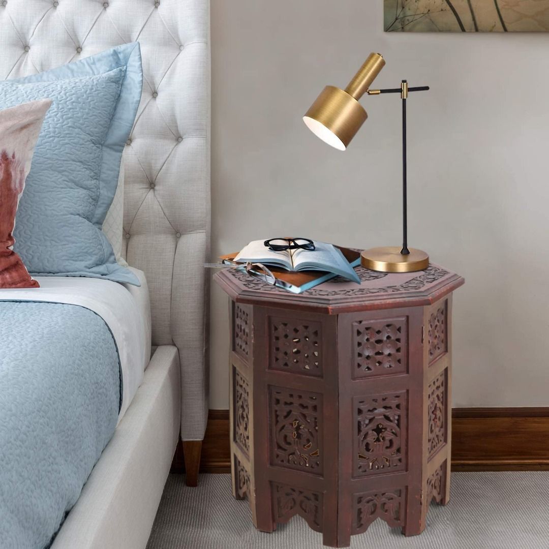 COTTON CRAFT Solid Wood Accent End Table - Hand Carved Vintage Boho ...