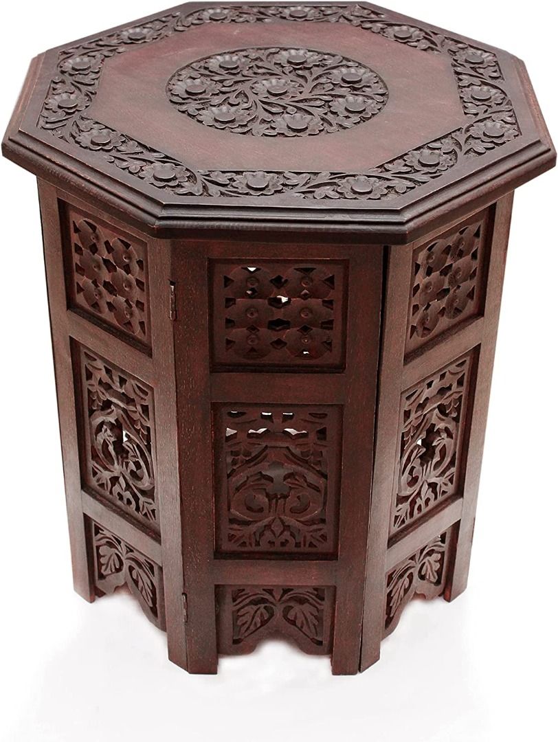 COTTON CRAFT Solid Wood Accent End Table - Hand Carved Vintage Boho ...