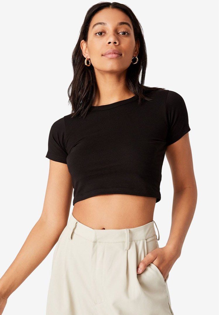 (15 mailed) cotton on micro baby crop top tee shirt black CO, Women's