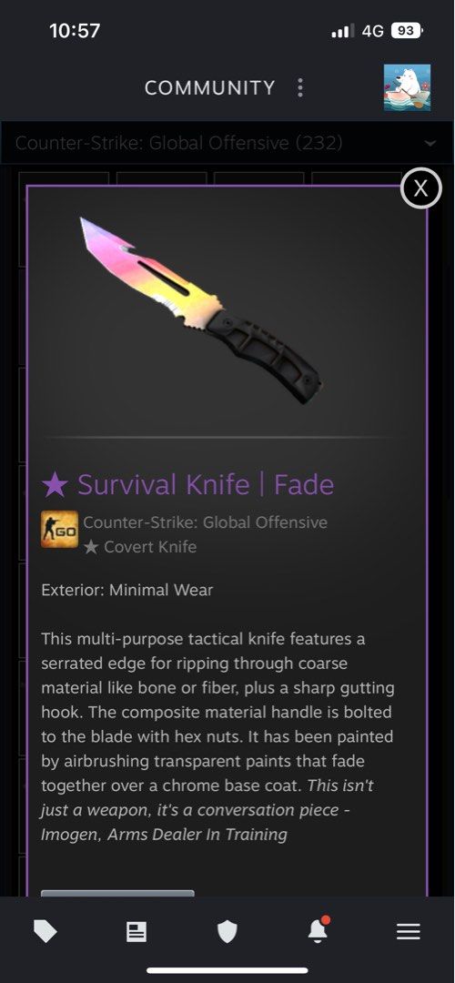 Csgo Survival Knife Fade MW, Video Gaming, Gaming Accessories, InGame