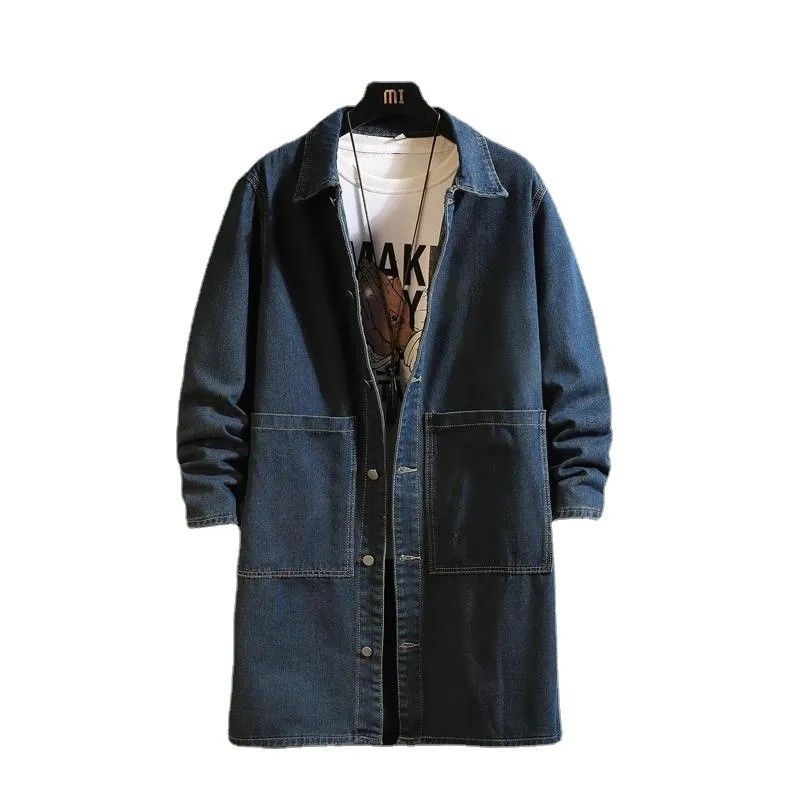 Men Trenchcoat men Denim coat jacket men black blue size XS 3XL