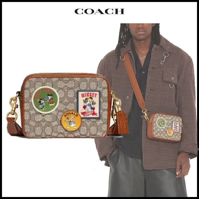 Disney X Coach Flight Bag 19 In Signature Textile Jacquard With Patches Women Men Sling Messenger Camera Shoulder Bag