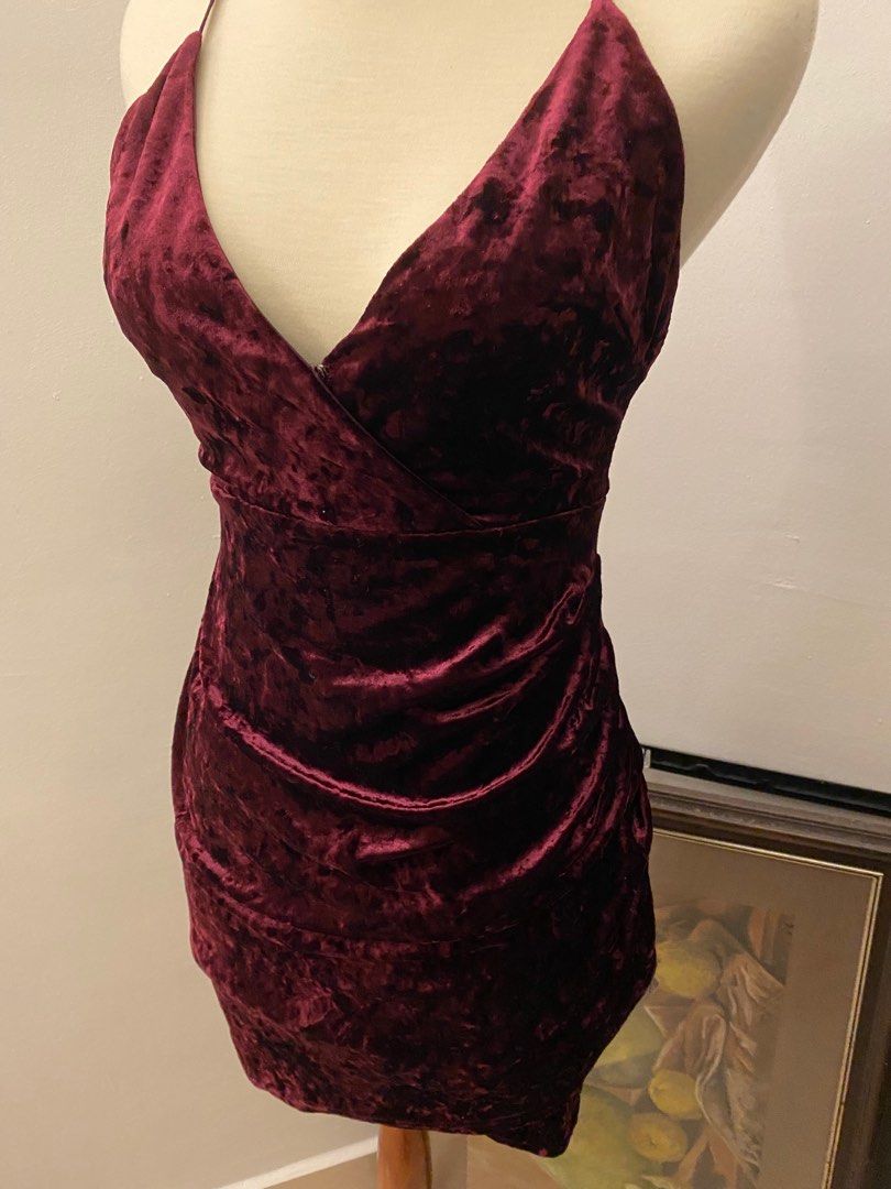 women's burgundy cocktail dress Zelda Side Slit Velvet Sequin Gown main image 1