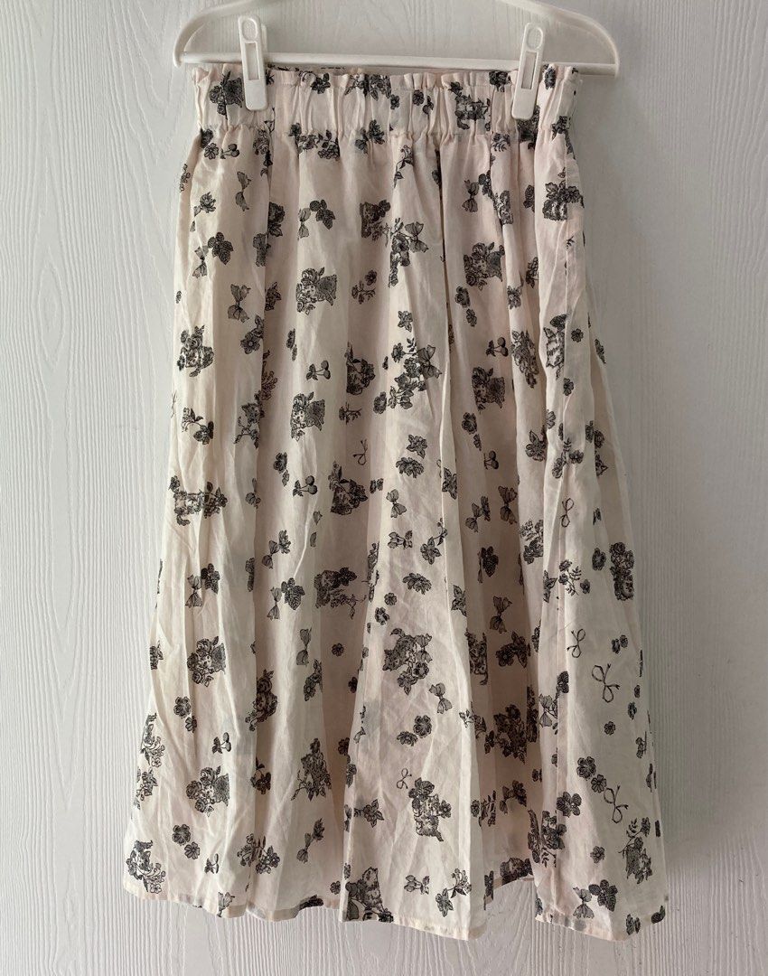 Franche lippee black floral cats white skirt 可愛貓咪裙, 女裝, 褲