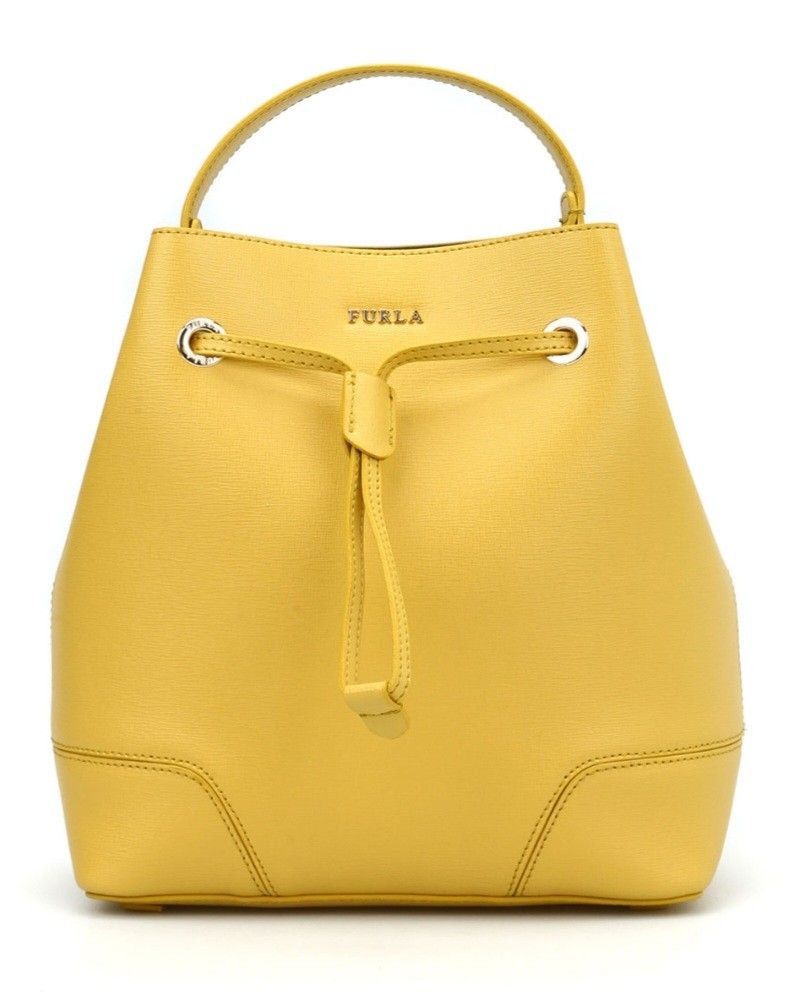 Furla Yellow Leather Stacy Drawstring Bucket Bag Women s Fashion