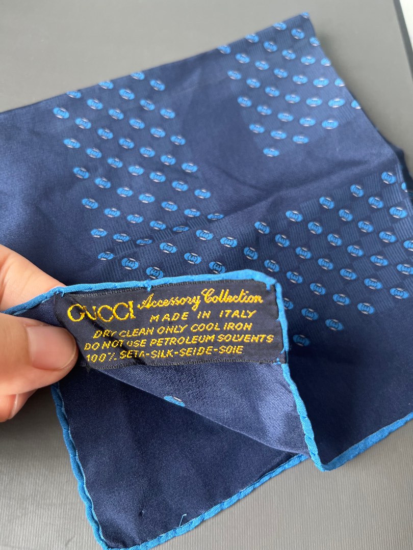 Gucci Double G And Polka Dot Silk Pocket Square In Blue