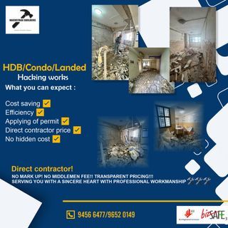 🏆‼️Hacking, demolition & disposal services / #👍🏻🎖 Recommended contractor by Carousell/ 💯 professionally trained workers for hacking/ ‼️HDB Licensed/BCA Registered contractor/🏡 Home Hacking /✅ Commercial Hacking / ⚠️Hacking services