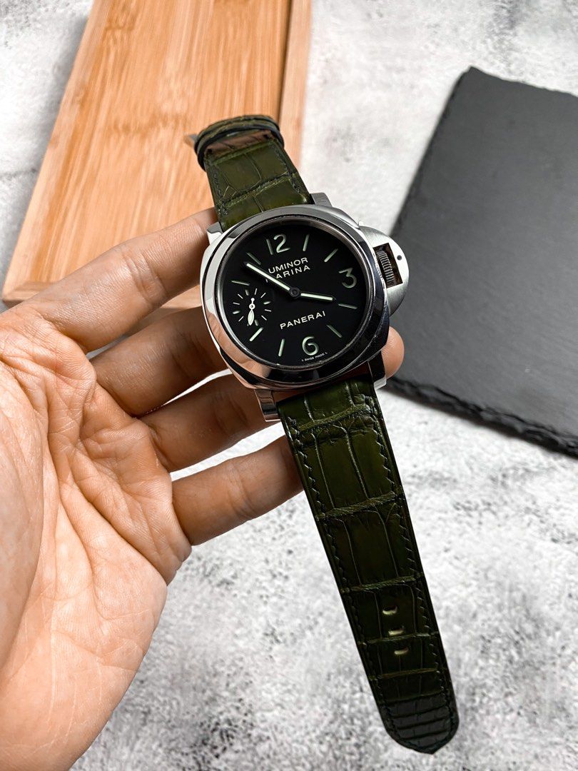 Handmade Olive Green Alligator Leather Watch Strap for Panerai Luminor