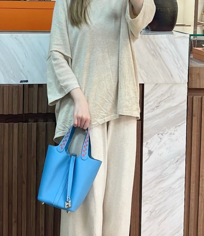 FLASH SALE] Hermes Tri-color Braided Handle Picotin 18 in bleu nord stamp  D, Luxury, Bags u0026 Wallets on Carousell