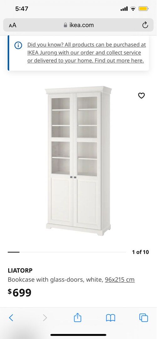 IKEA LIATORP display Bookcase with glassdoors, white, Furniture & Home Living