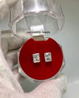 jem: Handcrafted Emerald Cut Lab-Created SWISS Diamond Stud Earrings in Pure Silver