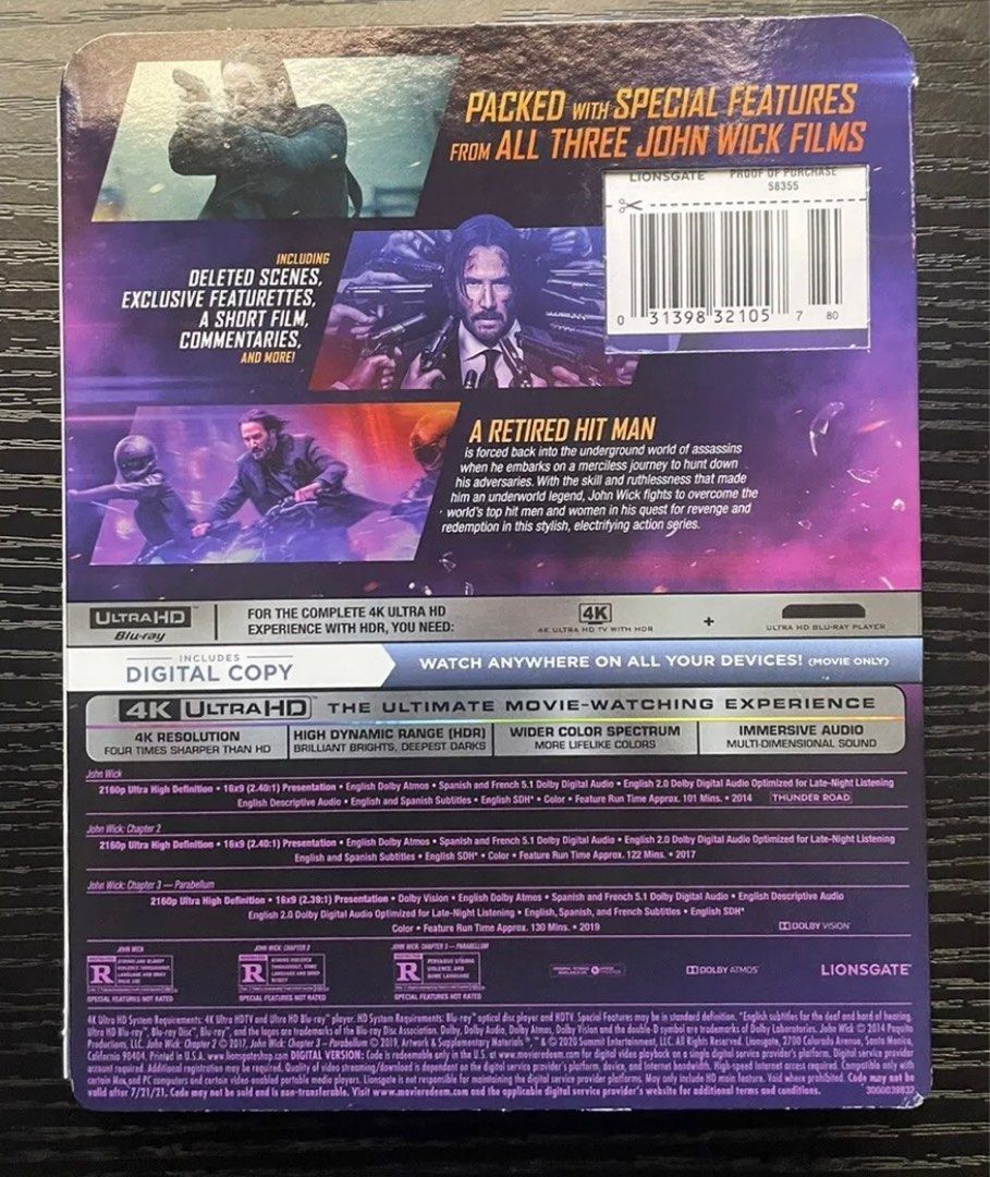 John Wick Chapters 1 3 Trilogy 4k Uhd With Oop Slipcover Hobbies And Toys Music And Media Cds 3835