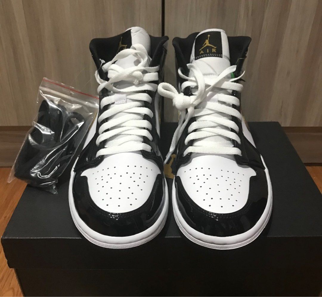 Air jordan 'aj i 1 mid patent black deals white gold