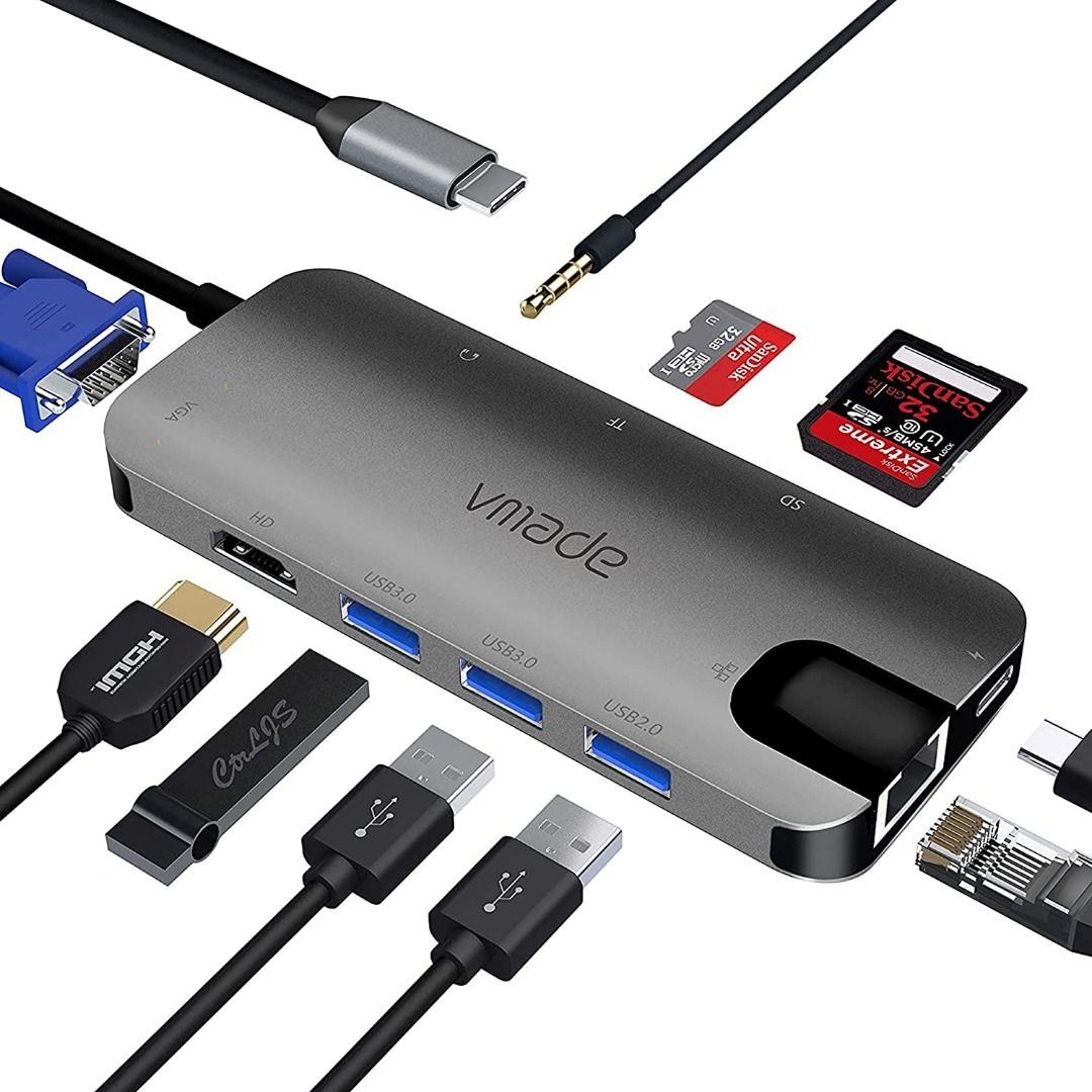 [K0044] USB C hub,10in1 Vmade Type C Hub Adapter,with 4K HDMI, VGA