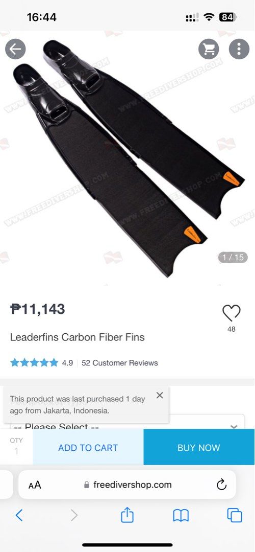 Leaderfins Carbon Fiber Fins, Sports Equipment, Sports & Games, Water