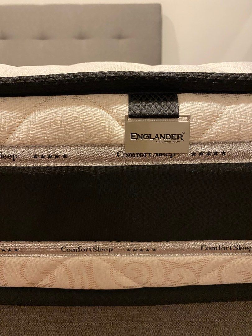 Likenew Englander King bed frame and mattress, Furniture & Home Living