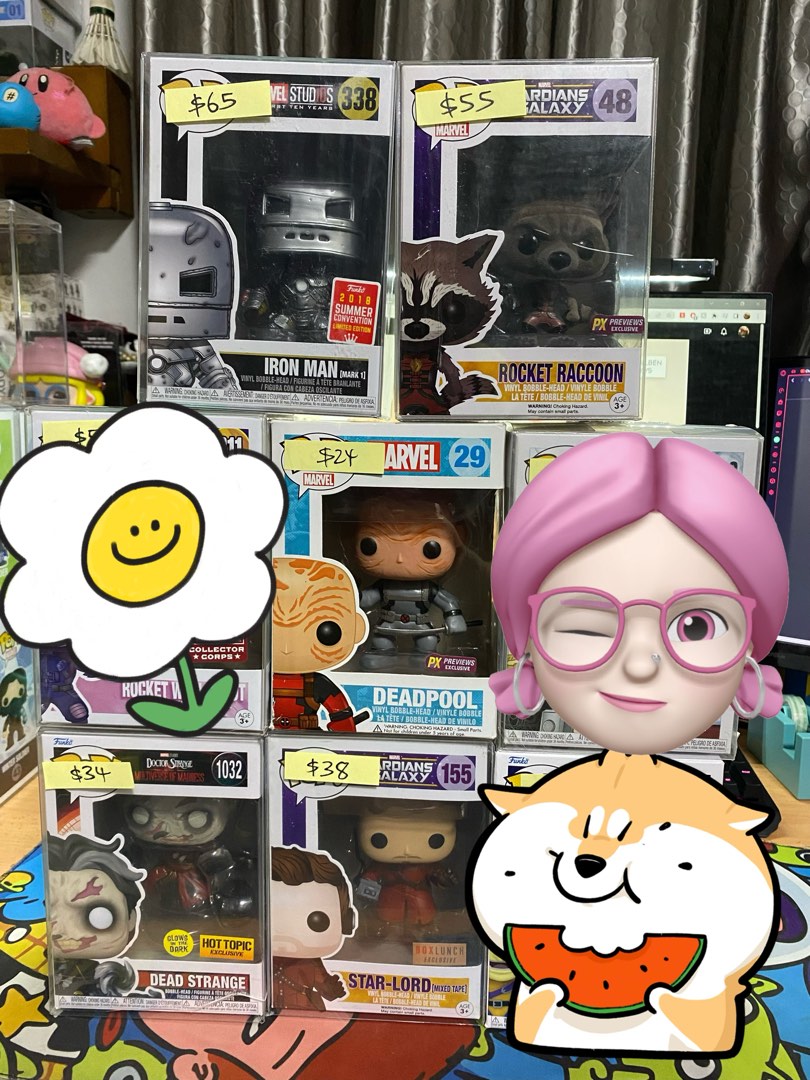 Marvel Funko Pops Iron Man Mark 1, Rocket Raccoon Flocked, Rocket